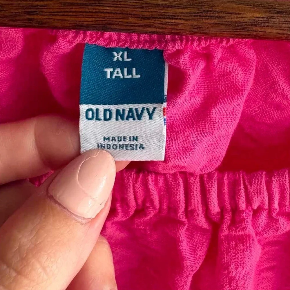 Old Navy Puff Sleeve Blouse Womens XL Tall Pink Excellent‎ Seersucker Babydoll